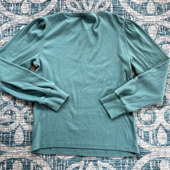 J.Crew‎ Vintage Women's Rib Puff-Sleeve Top Green - Size L - Picture 3 of 7